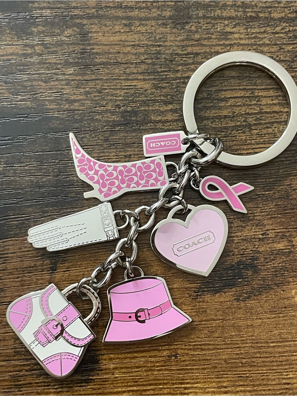 Coach Pink Breast Cancer Awareness Multi Charm Keychain Y2K